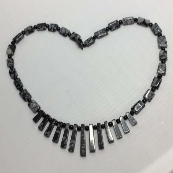 Hand Crafted Accessories - Hand crafted black Snowflake obsidian necklace.
